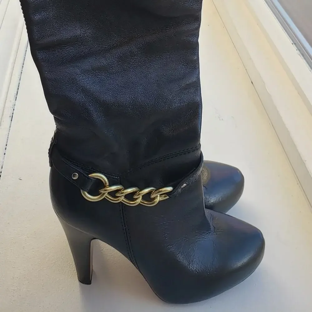 Coach Aida black over the knee leather boots size 6